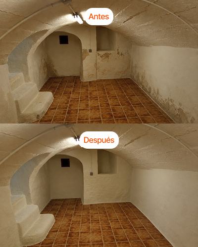 Antes y después de vivienda con filtración lateral en Toledo