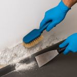 Limpieza manual en pared con salitre