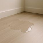 harco de agua pequeño en la esquina de una habitación con suelo laminado claro, señal de humedad acumulada
