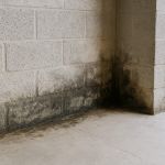 harco de agua pequeño en la esquina de una habitación con suelo laminado claro, señal de humedad acumulada